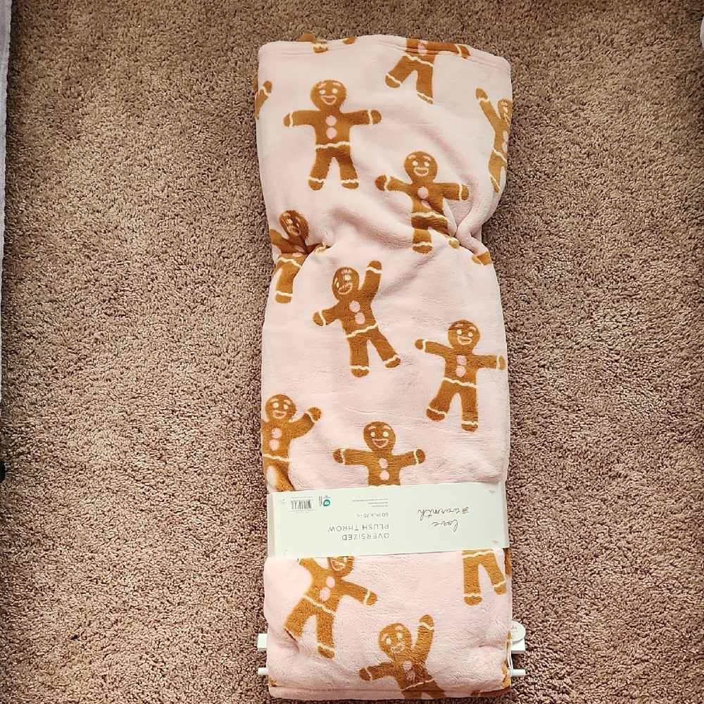Gingerbread Man Soft Plush Blanket Pink Coquette Christmas Holiday Feminine New